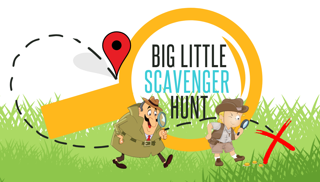 Big Little Scavenger Hunt Adult and Child with magnifying glasses