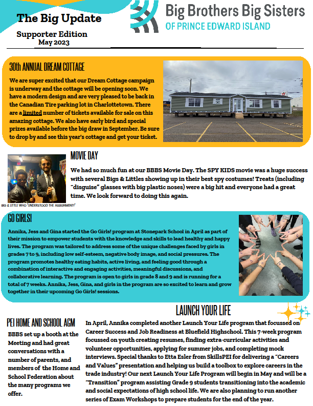 Page one of our May edition of our newsletter
